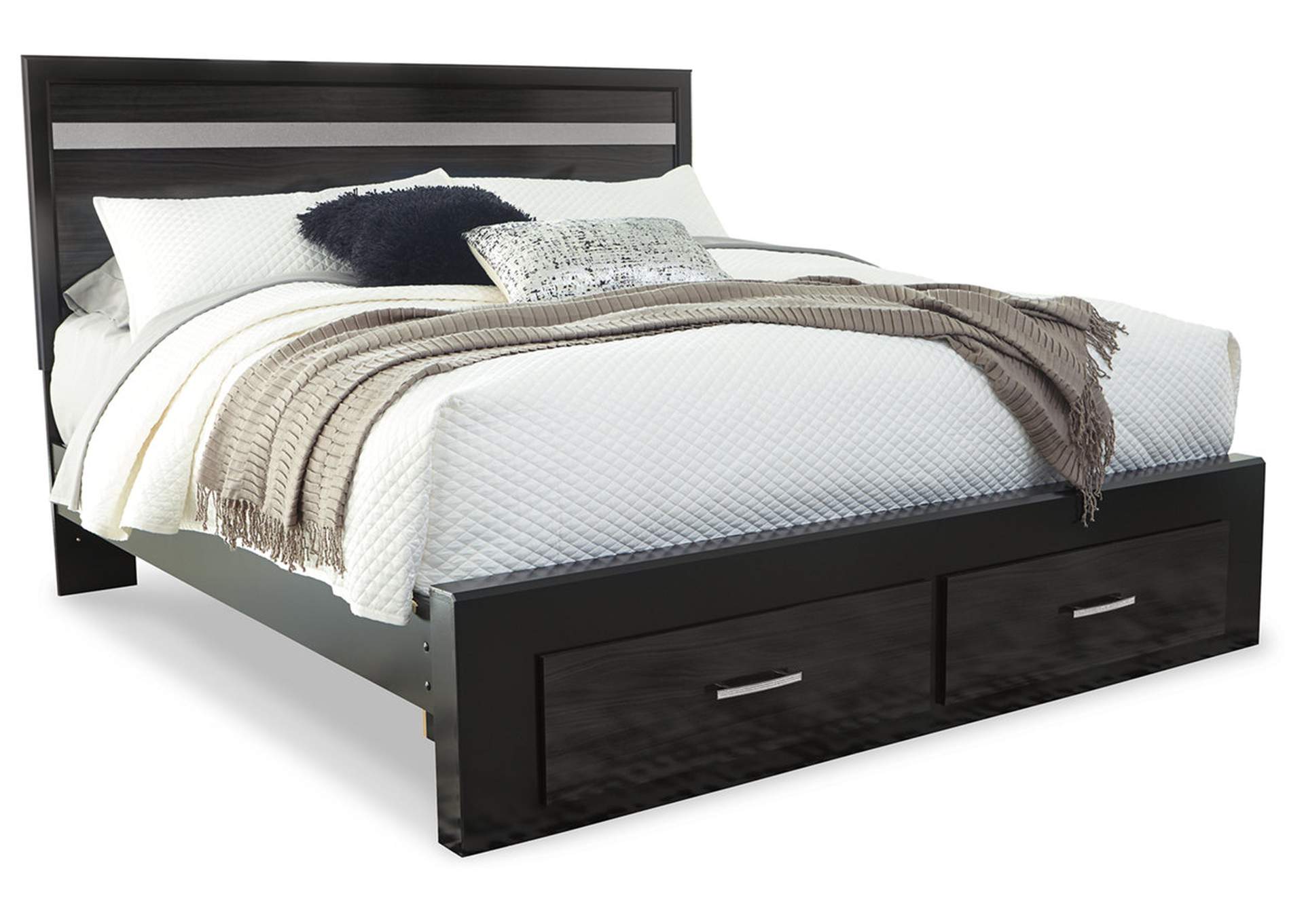 Brown/Beige Starberry King Panel Bed with 2 Storage Drawers