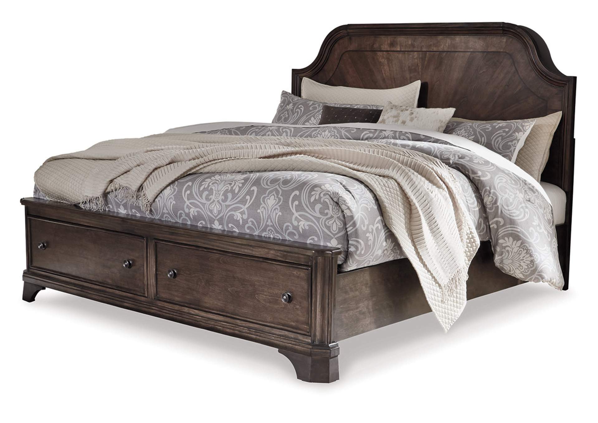 Brown Beige Adinton King Panel Bed With, King Panel Bed With Storage