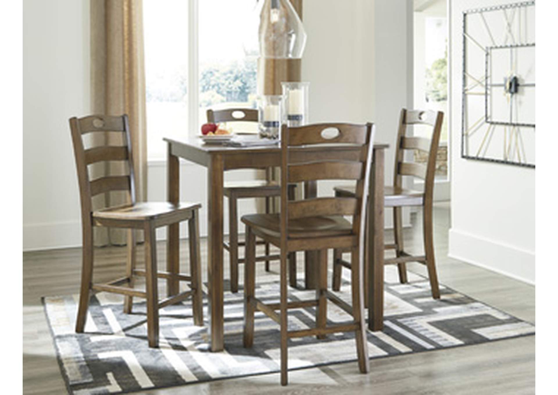 Hazelteen Counter Height Dining Room Table and Bar Stools (Set of 5)