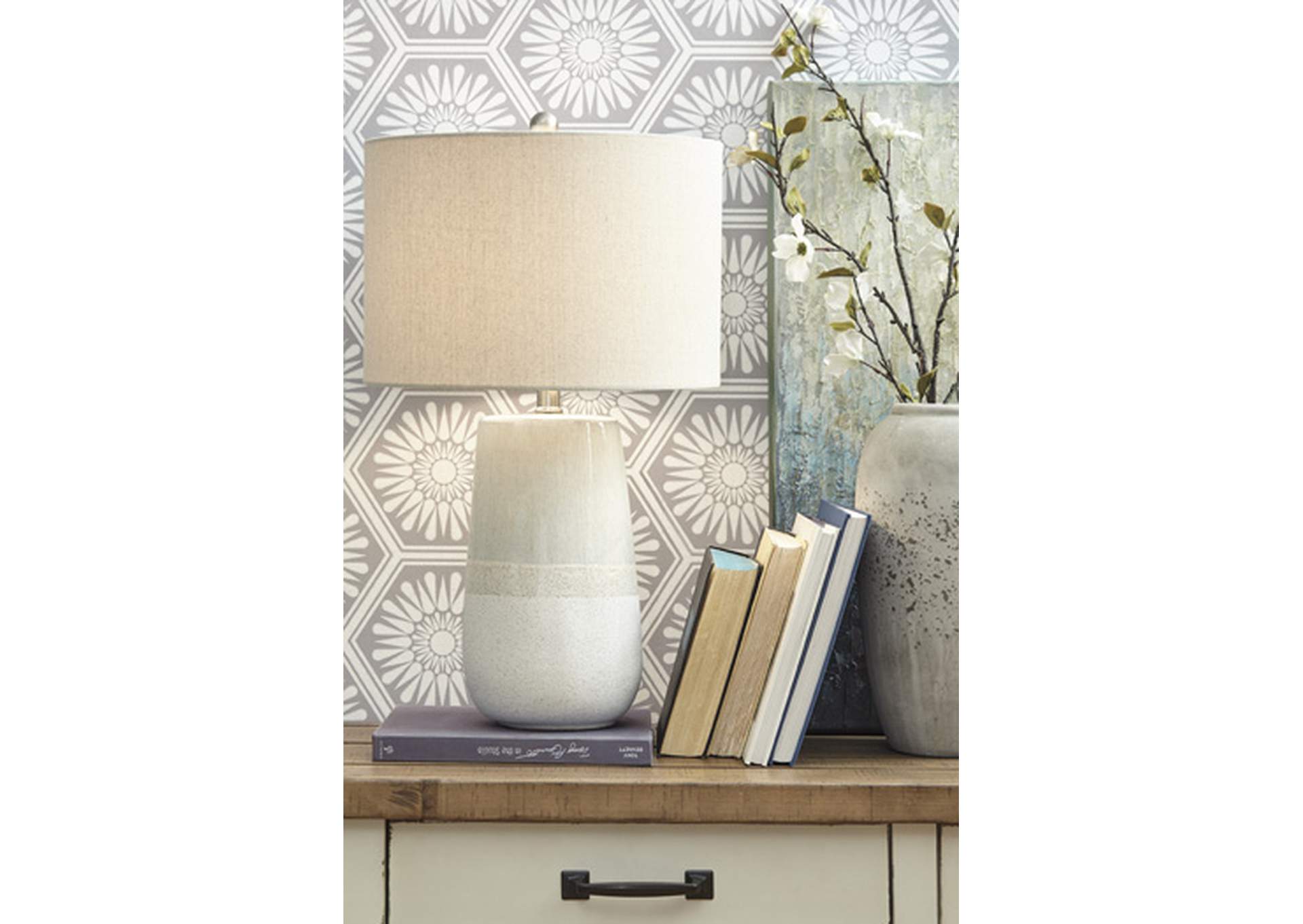 Shavon Beige/White Ceramic Table Lamp
