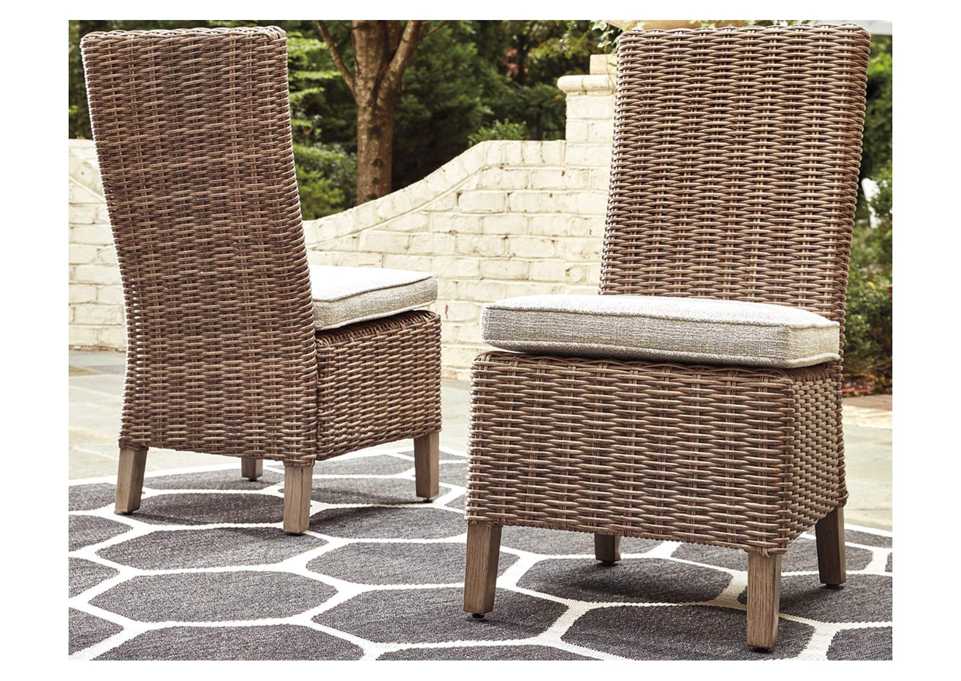 Signature Design by Ashley Beachcroft Outdoor Wicker Dining Chair Set 2 Count Beige 